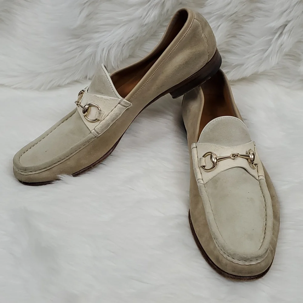 Gucci Horsebit Loafers Three tone solid suede beige slip on shoes men size 11